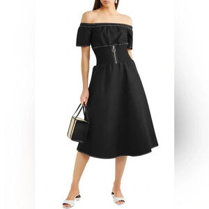 Maje Relera Off the Shoulder Cotton Blend Shirred Midi Dress